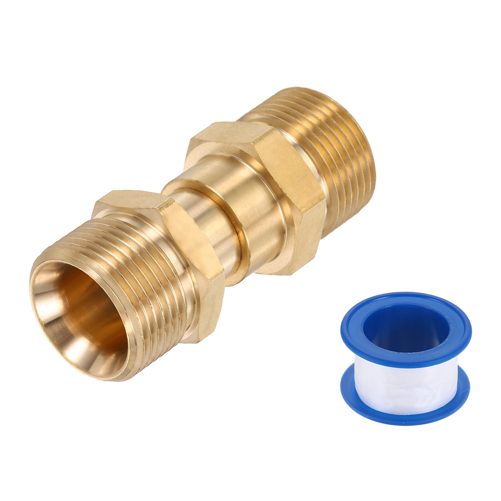 M22 14mm Male to M22 14mm Male 55mm Brass Fitting Pressure Washer Adapter w Tape