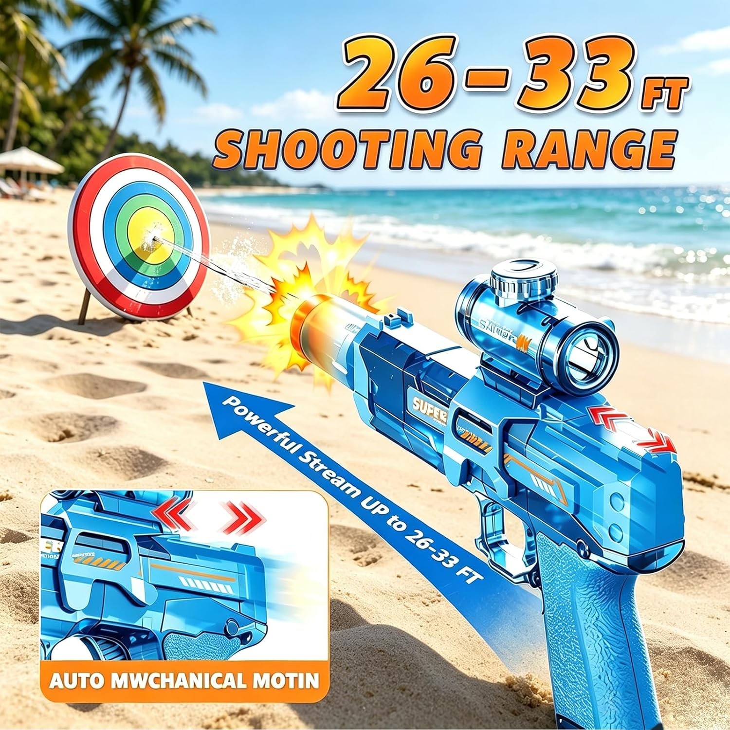 26 Feet Automatic Water Gun with Rechargeable Battery (2PC)