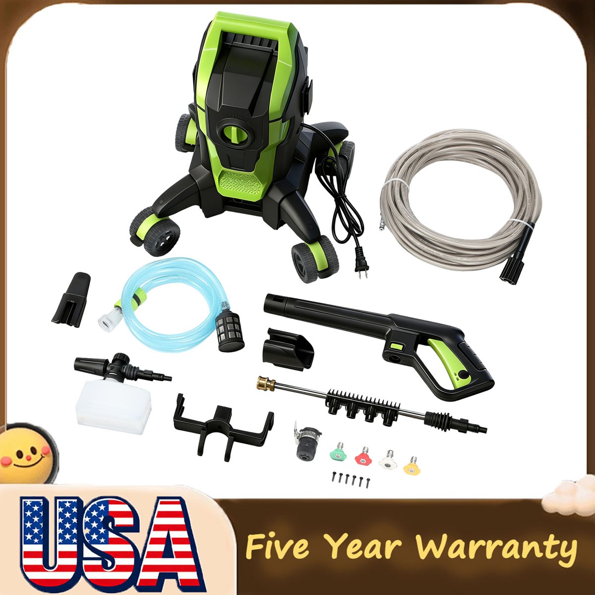 Max 2500 PSI Pressure Washer 110V Electric Power Washer with 52FT Hose,nozzle US