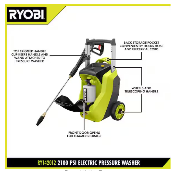 2025 Ryobi RY142012 2100 PSI Corded Electric Pressure Washer with Foamer