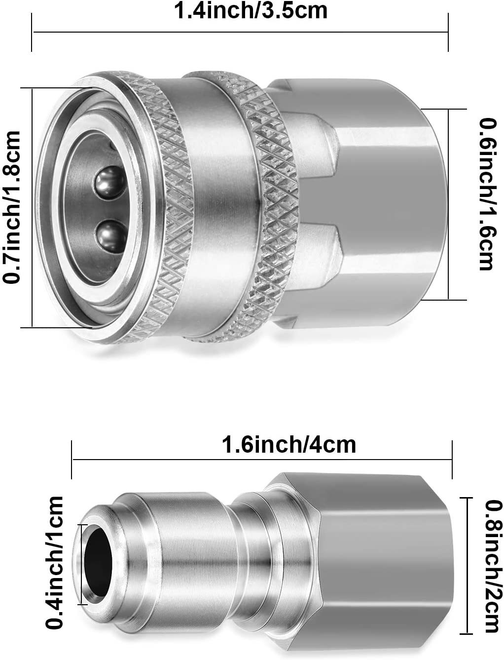 4X 3/8Inch NPT Stainless Steel Quick Connect Fitting Pressure Washer Adapter Set