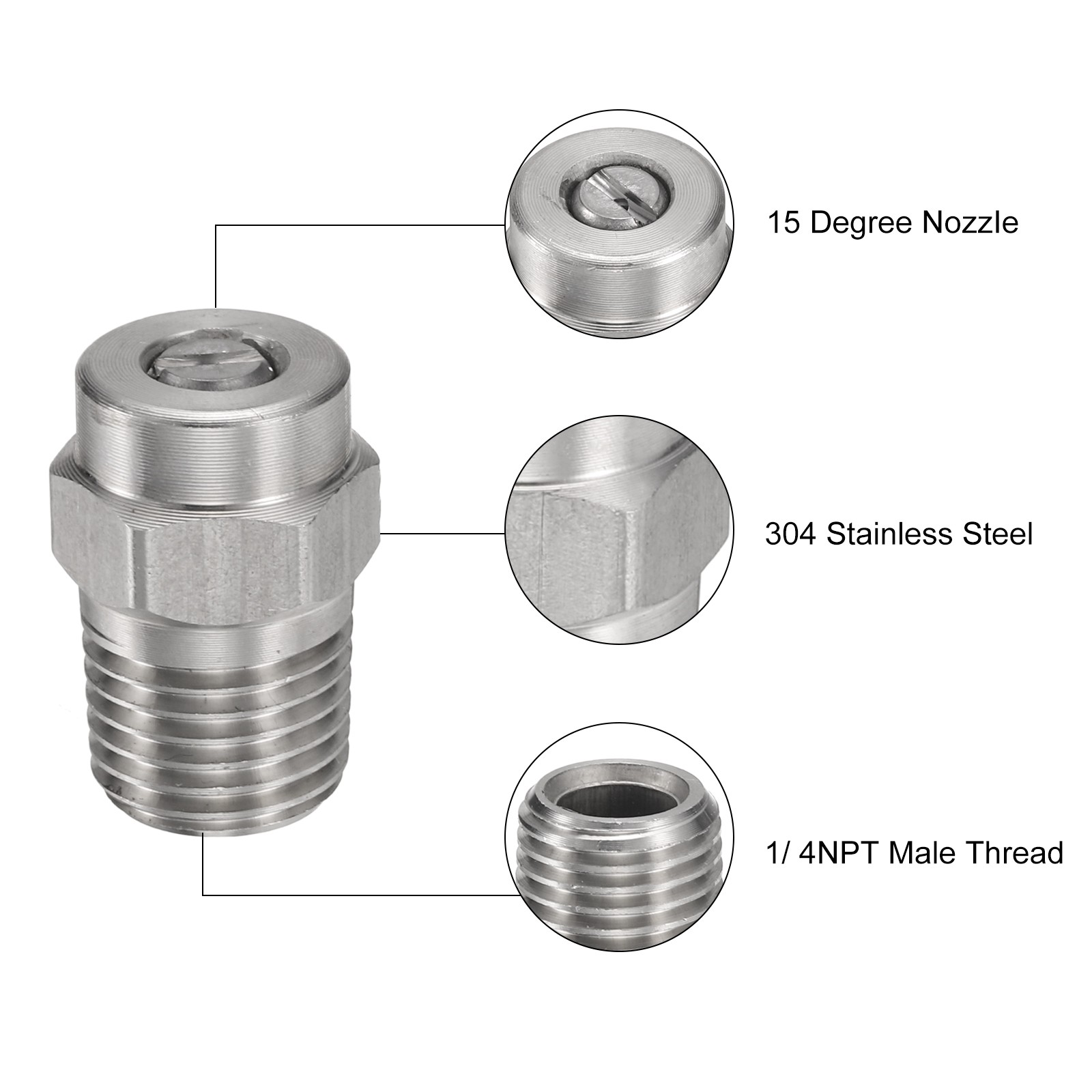 5 Pcs Threaded Nozzle Tips with 0.977mm Orifice, 1/4″ Male NPT 15 Degree