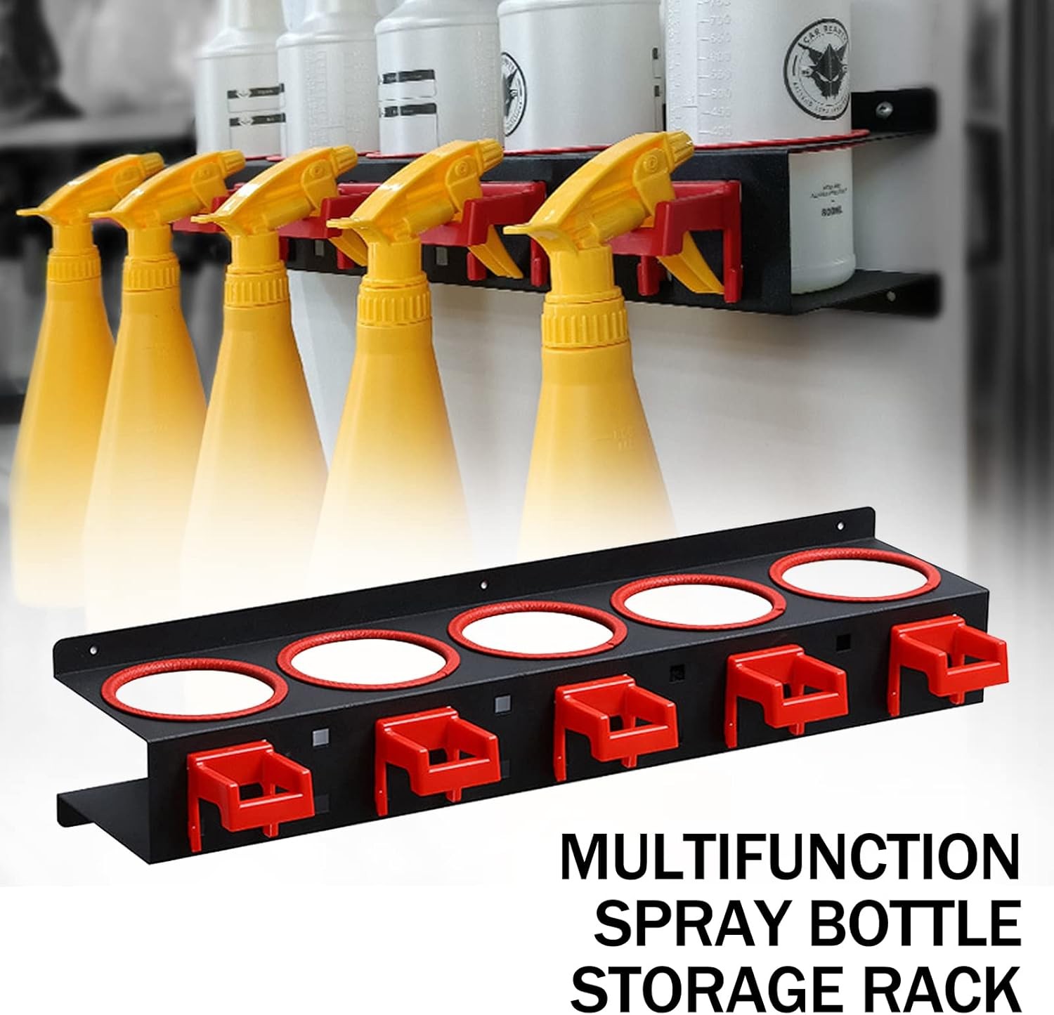 Spray Bottle Storage Rack Hanging Rail Car Beauty Shop Accessory 1, Black Red