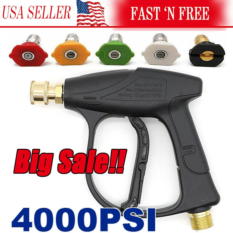 1/4″ High Pressure Washer Gun 4000 PSI Car Wash Foam Spray Short Wand w/5 Nozzle