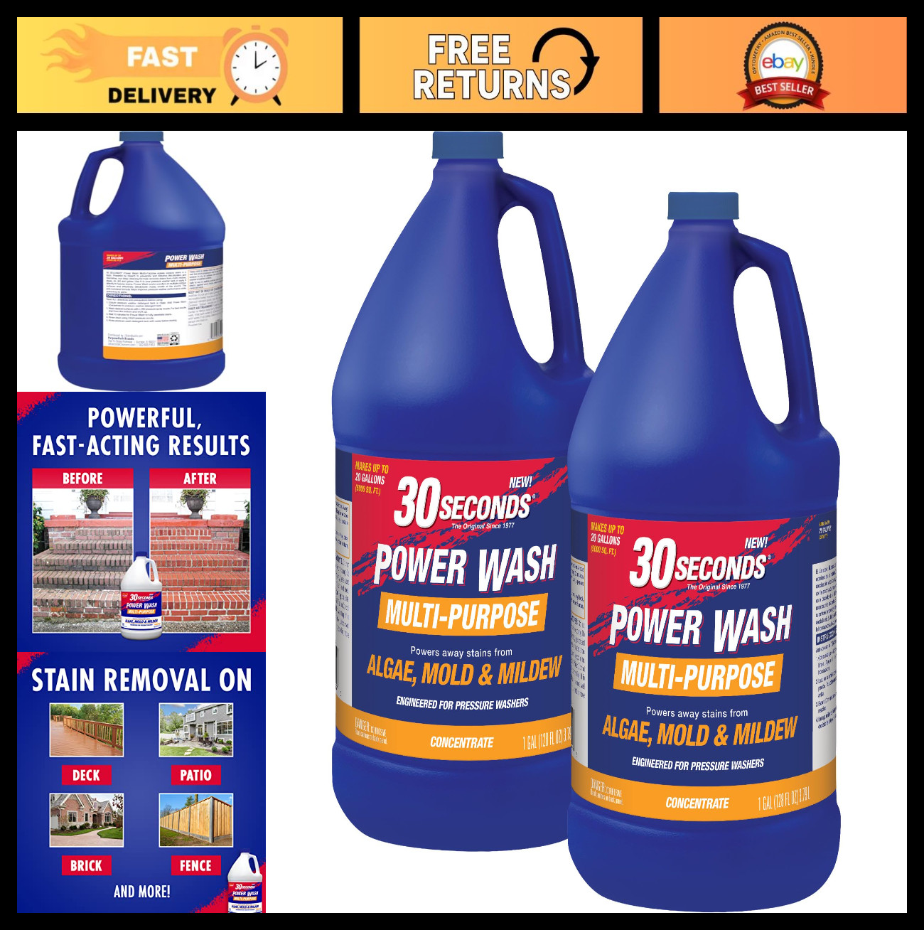 Powerful Pressure Washer Cleaner – Removes Algae, Mold, Mildew & Grime – 2 Pack