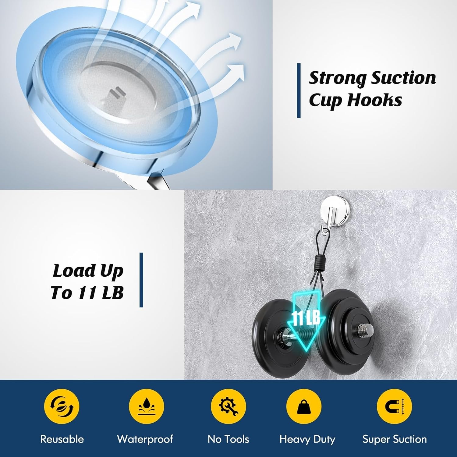 Chrome Suction Cup Shower Hooks for Glass, Tile, and Metal (4 Pack)