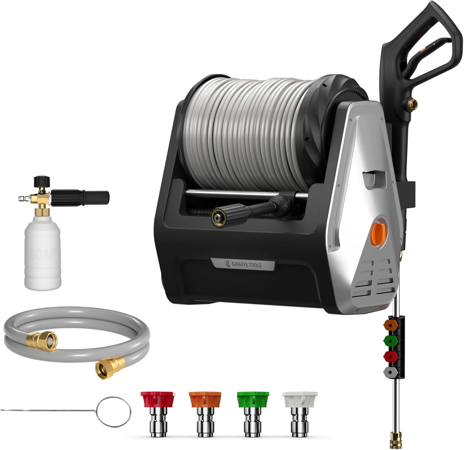 Giraffe Tools Wall Mounted Pressure Washer Max 2900 PSI Ultra-Soft Hose 100FT