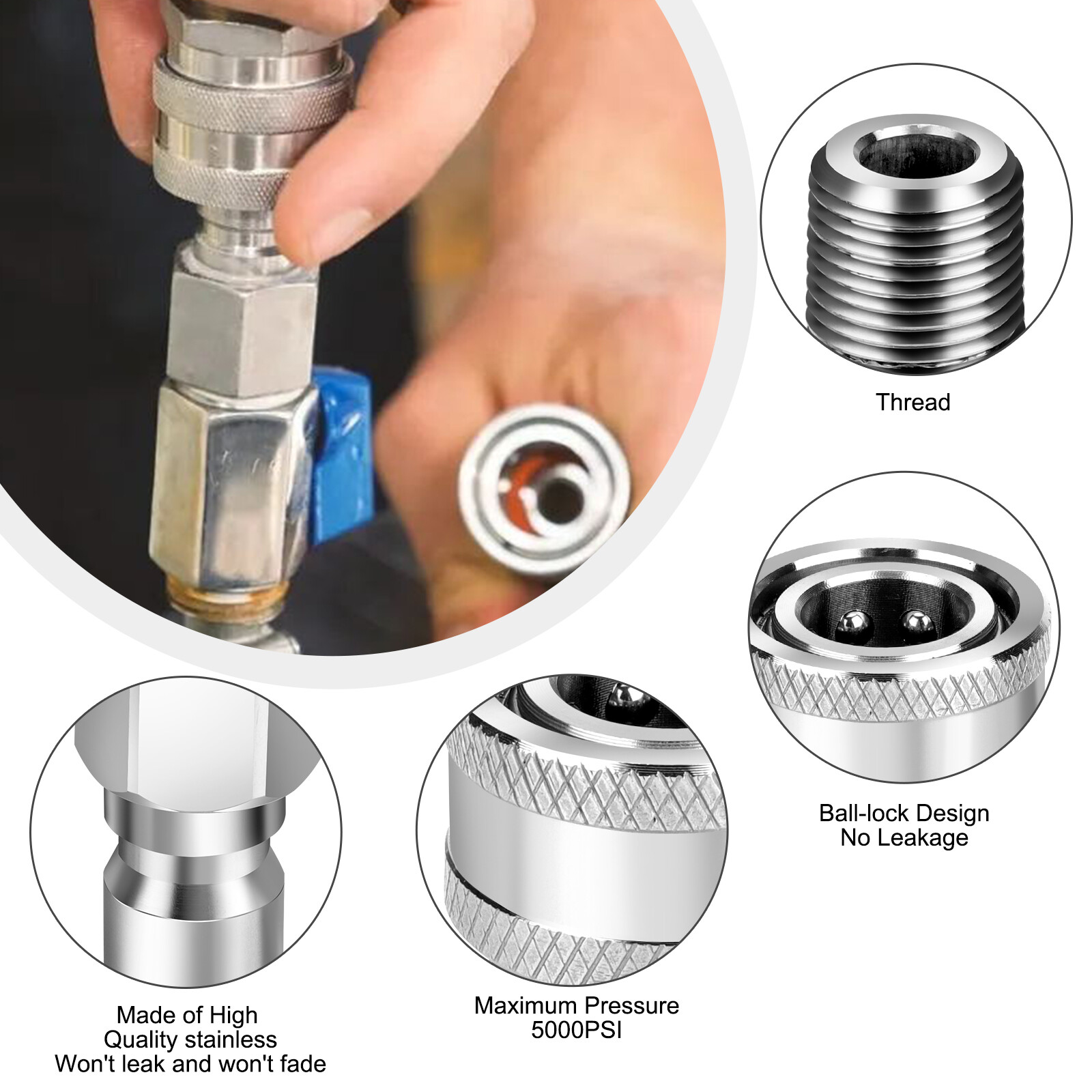 4Pcs NPT 3/8 Inch Pressure Washer Adapter Stainless Steel Quick Connect Fitting