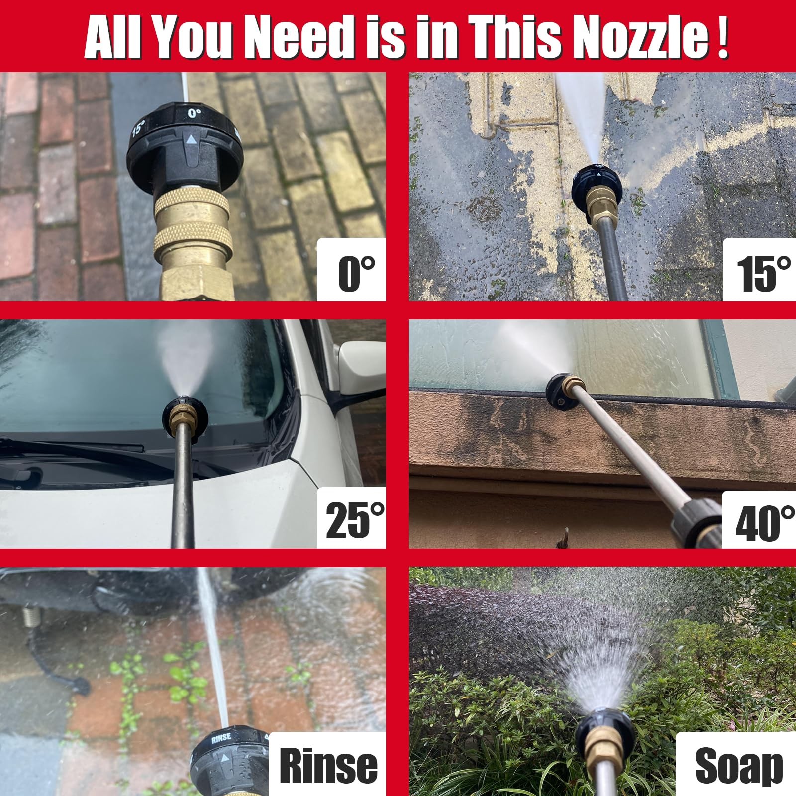 6 In 1 Pressure Washer Nozzle Tips Adjustable 1/4 Inch Connector 4500 PSI