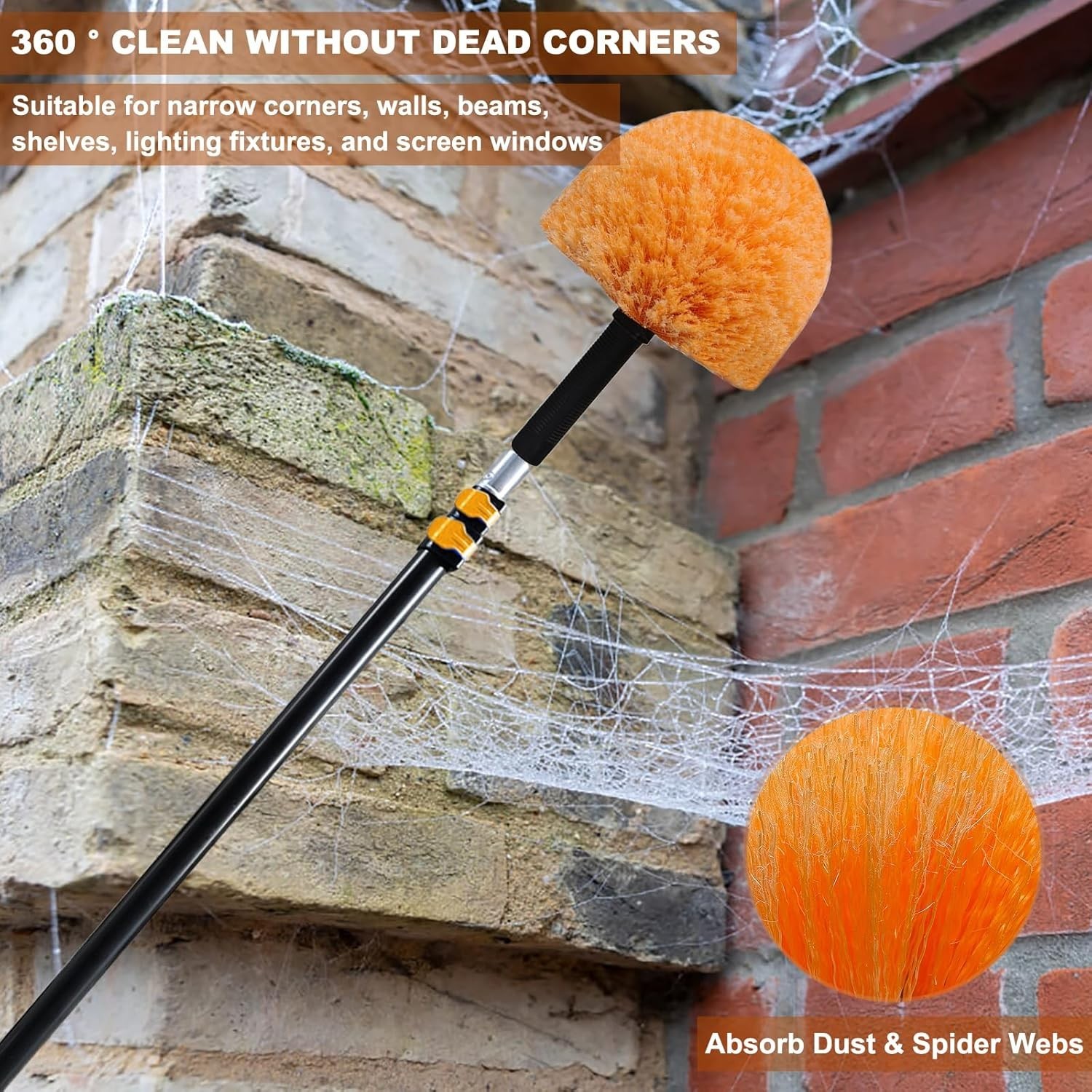 Tonmp Orange Twist-On Cobweb Duster Head Brush, Fits Standard 3/4 inch