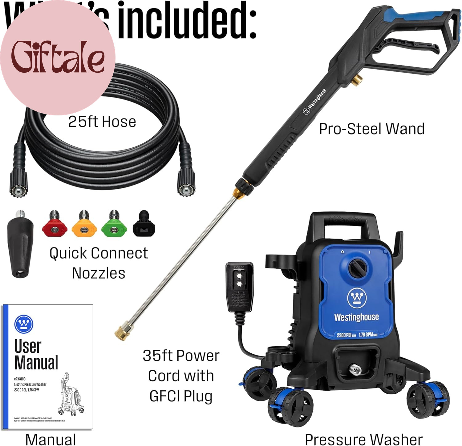 Epx3100 Electric Pressure Washer, 2300 Max PSI 1.76 Max GPM with Anti-Tipping Te