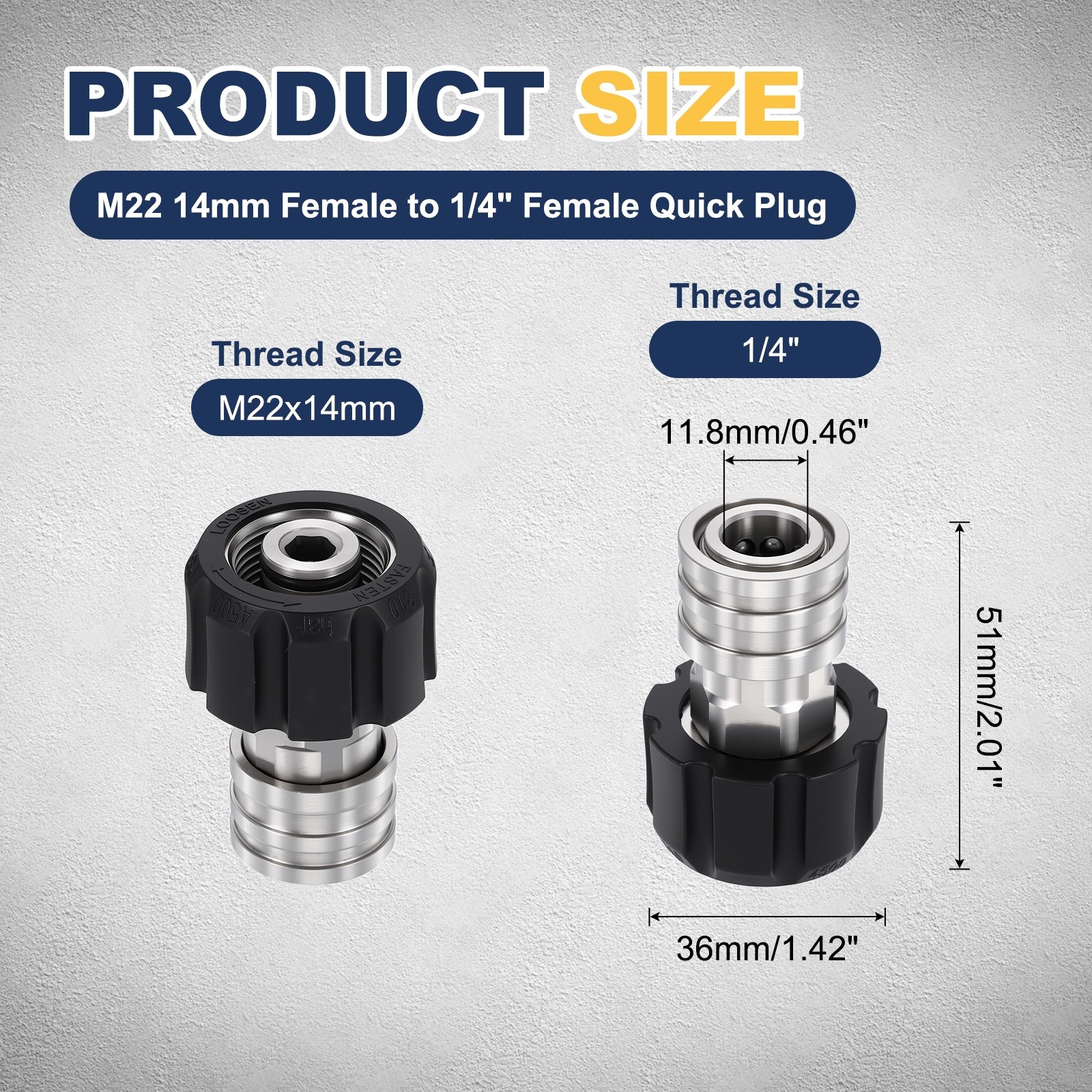 Pressure Washer Adapter M22 14mm Female to 1/4″ Female Quick Plug Fittings