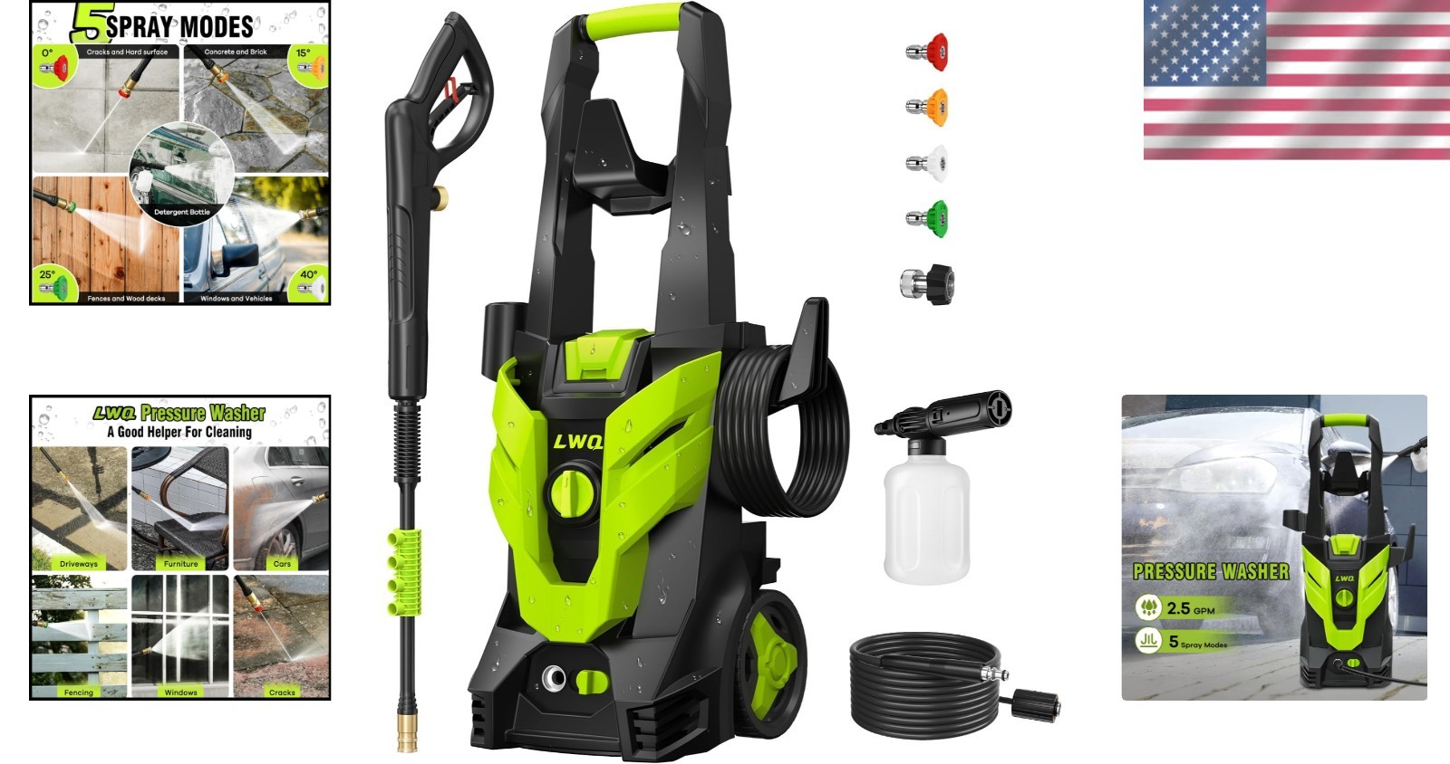 Bright Green Pressure Washer for Cars & Patios