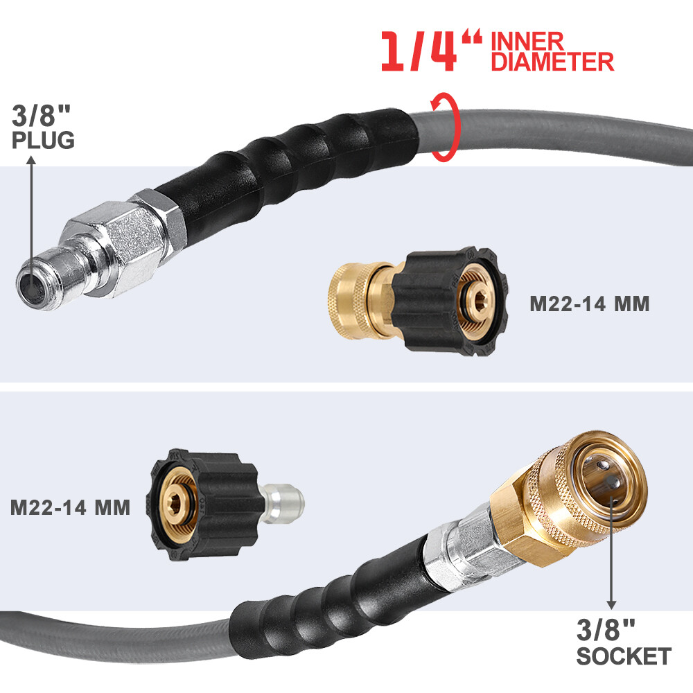 YAMATIC 1/4″ 4200 PSI Pressure Washer Hose Non Marking Rubber Wire Braided