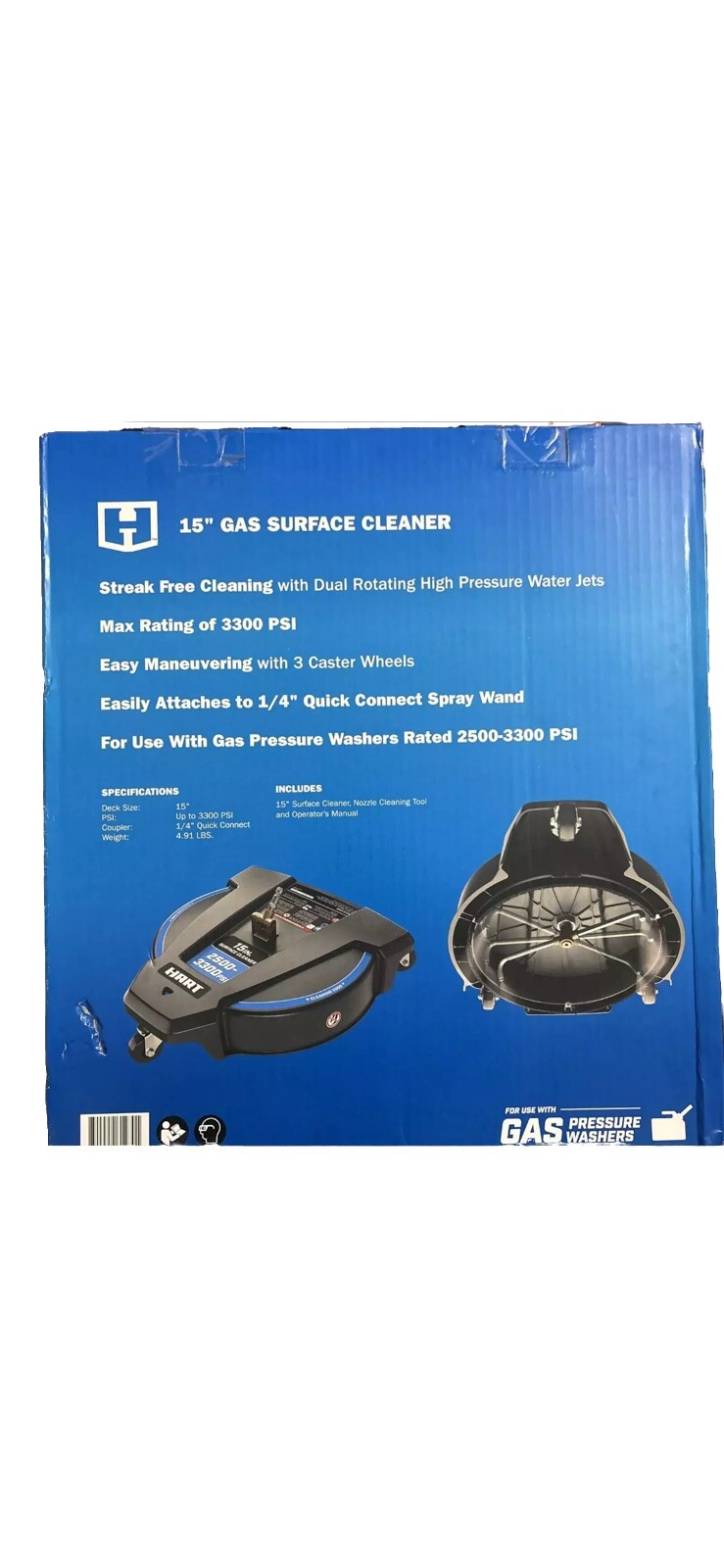 HART 15” Inch Gas Surface Cleaner Pressure Washer Broom Caster 1/4” Connector