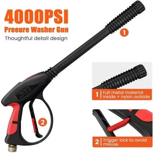 High Pressure 4000PSI Car Power Washer Gun Spray Wand Lance Nozzle + Hose Kit
