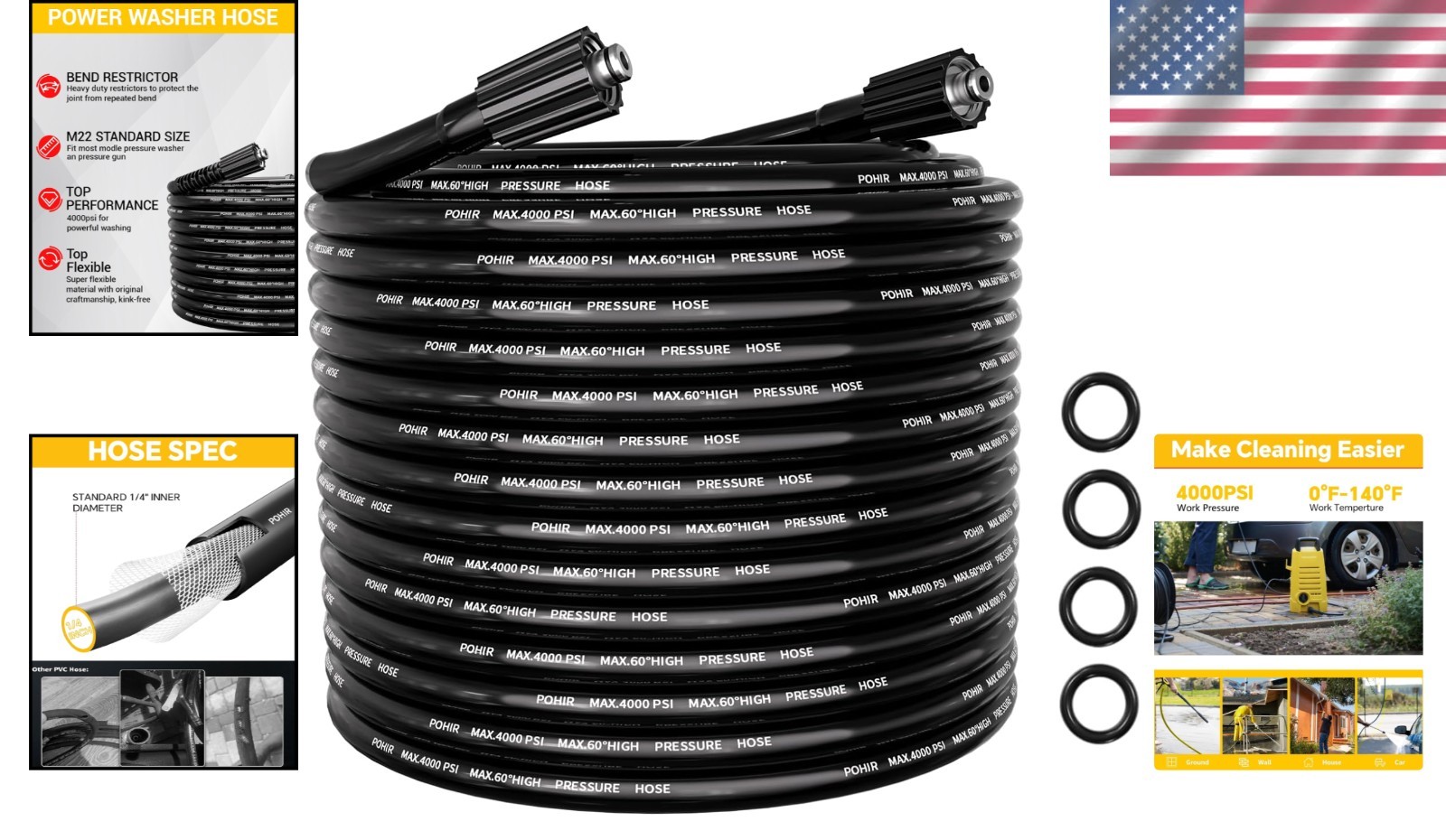 Abrasion Resistant 50FT Pressure Washer Hose