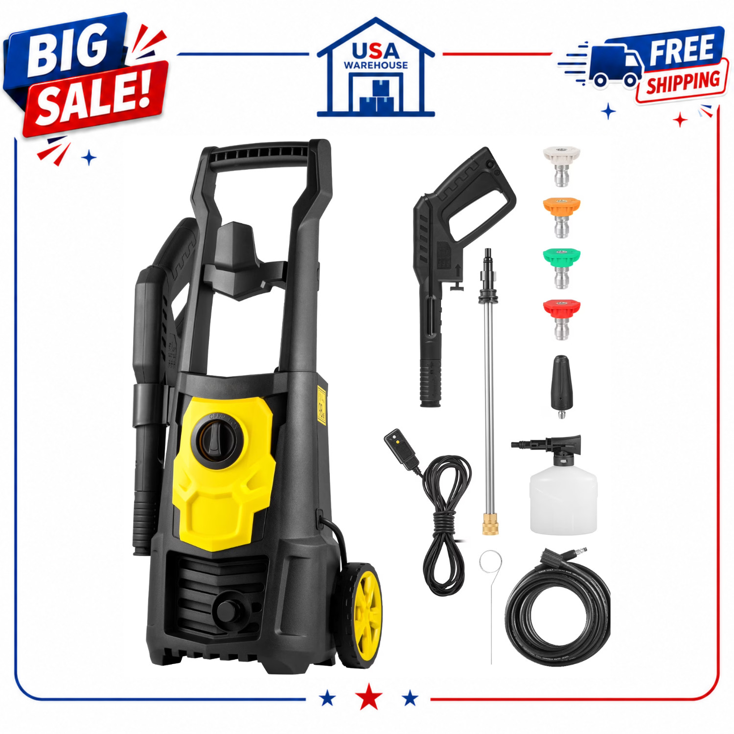 KFFKFF 2000 PSI Cold Electric Pressure Washer 1.65 GPM 120 V with 5 Nozzles