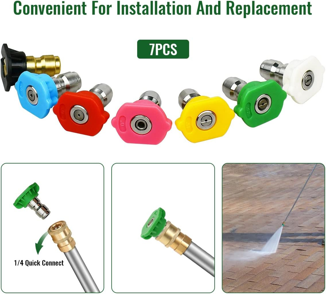 7 Pcs 7 Color Pressure Washer Spray Nozzle Tips 1/4 Inch Quick Connector Multipl