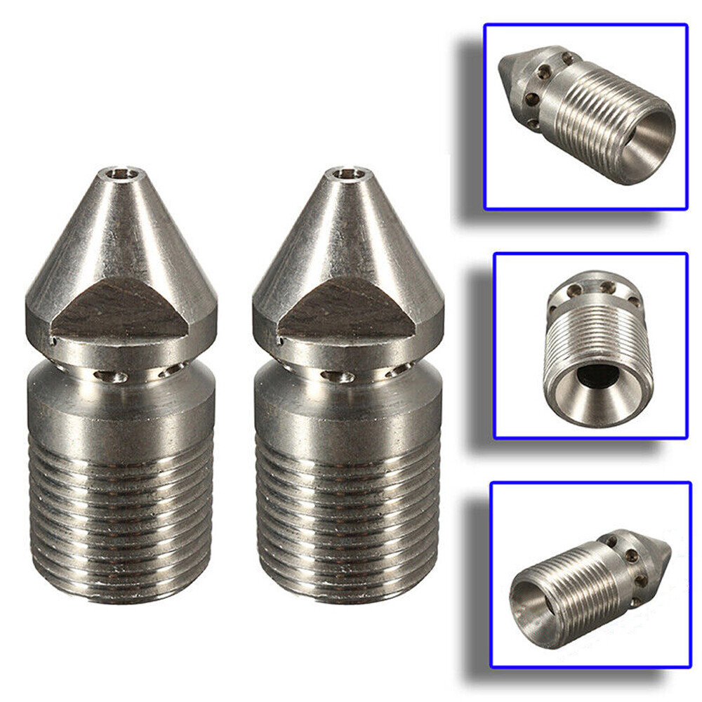 2PC 3/8″ High Pressure Washer Sewer Jetter Spray Head Hose Drain Cleaner Nozzles