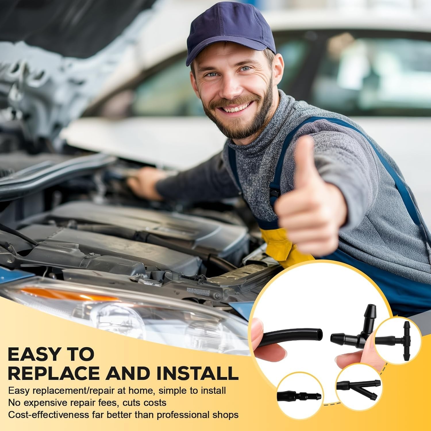 Windshield Washer Hose Kit, 4M Flexible Durable Rubber Washer Fluid Tubing & 30