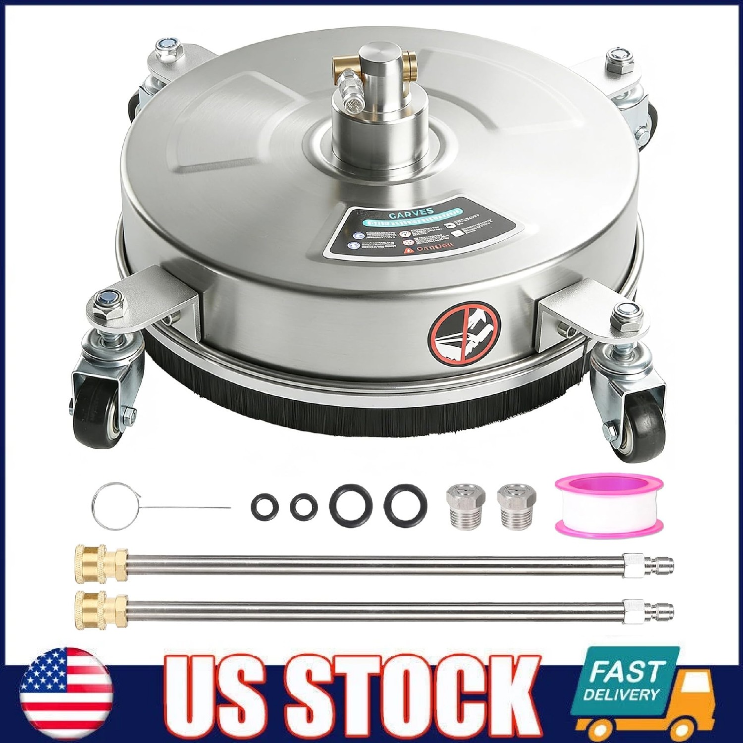 14″ Pressure Washer Surface Cleaner Stainless Steel 4000 PSI with Wheels & Wand