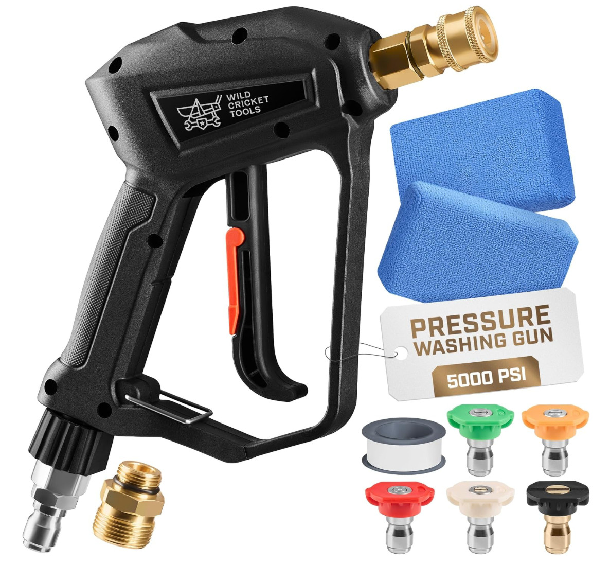 5000 PSI Pressure Washer Gun 3/8″ QC M22-14mm w/ 5 Nozzles & Swivel