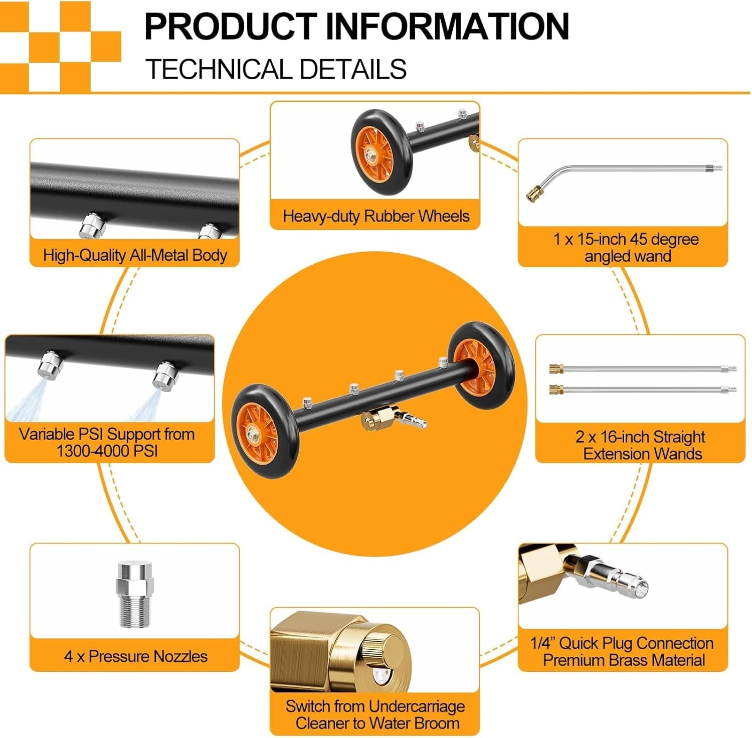 16 Inch Adjustable Pressure Washer Water Broom – Dual-Function Undercarriage …