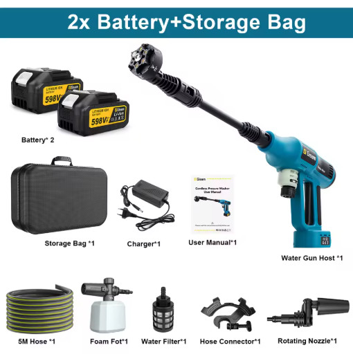 Gisam 250Bar Brushless Pressure Washer Gun 4 Gear for Makita 18V Battery