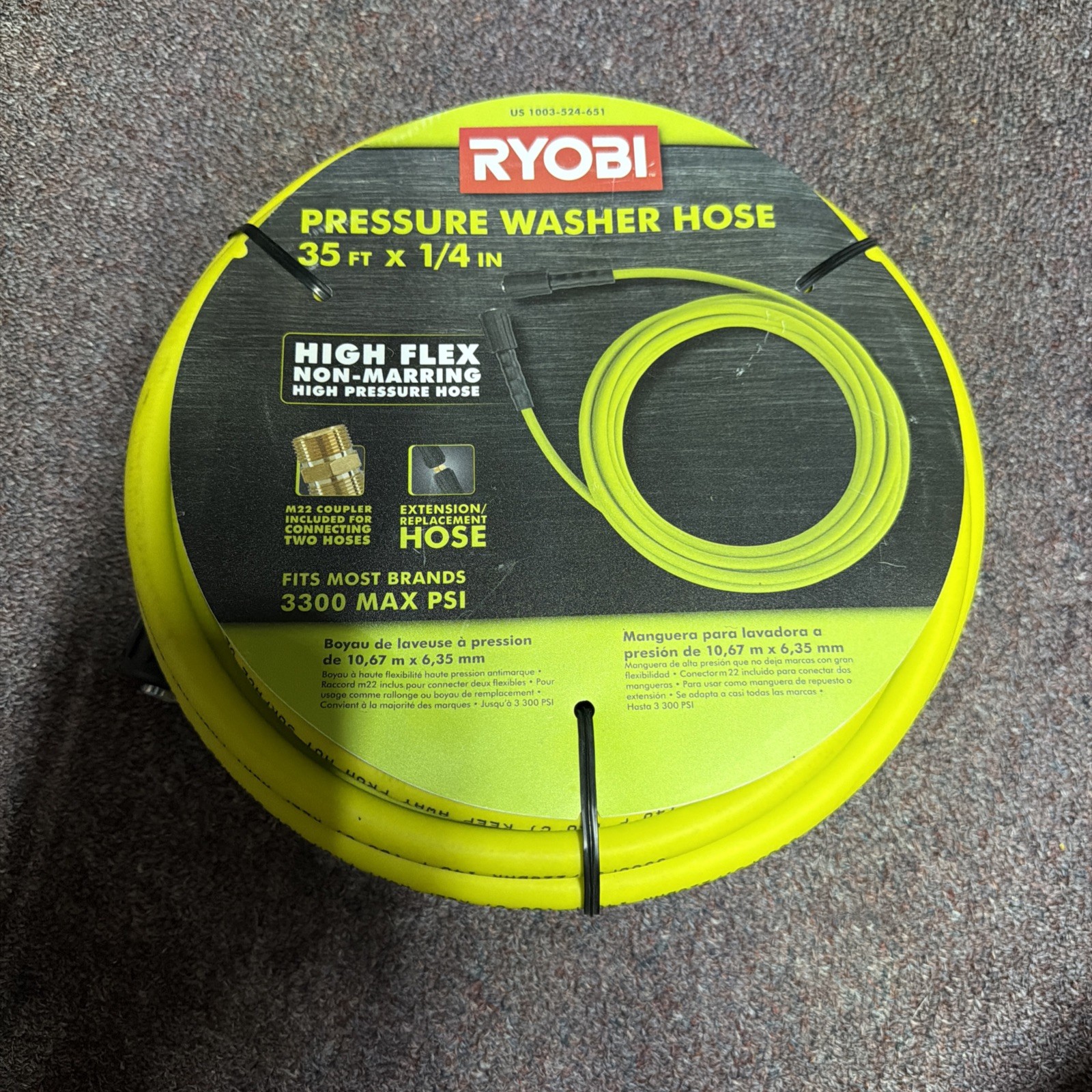 RYOBI RY31HPH01 1/4 in. x 35 ft. 3,300 PSI Pressure Washer Replacement Hose NEW