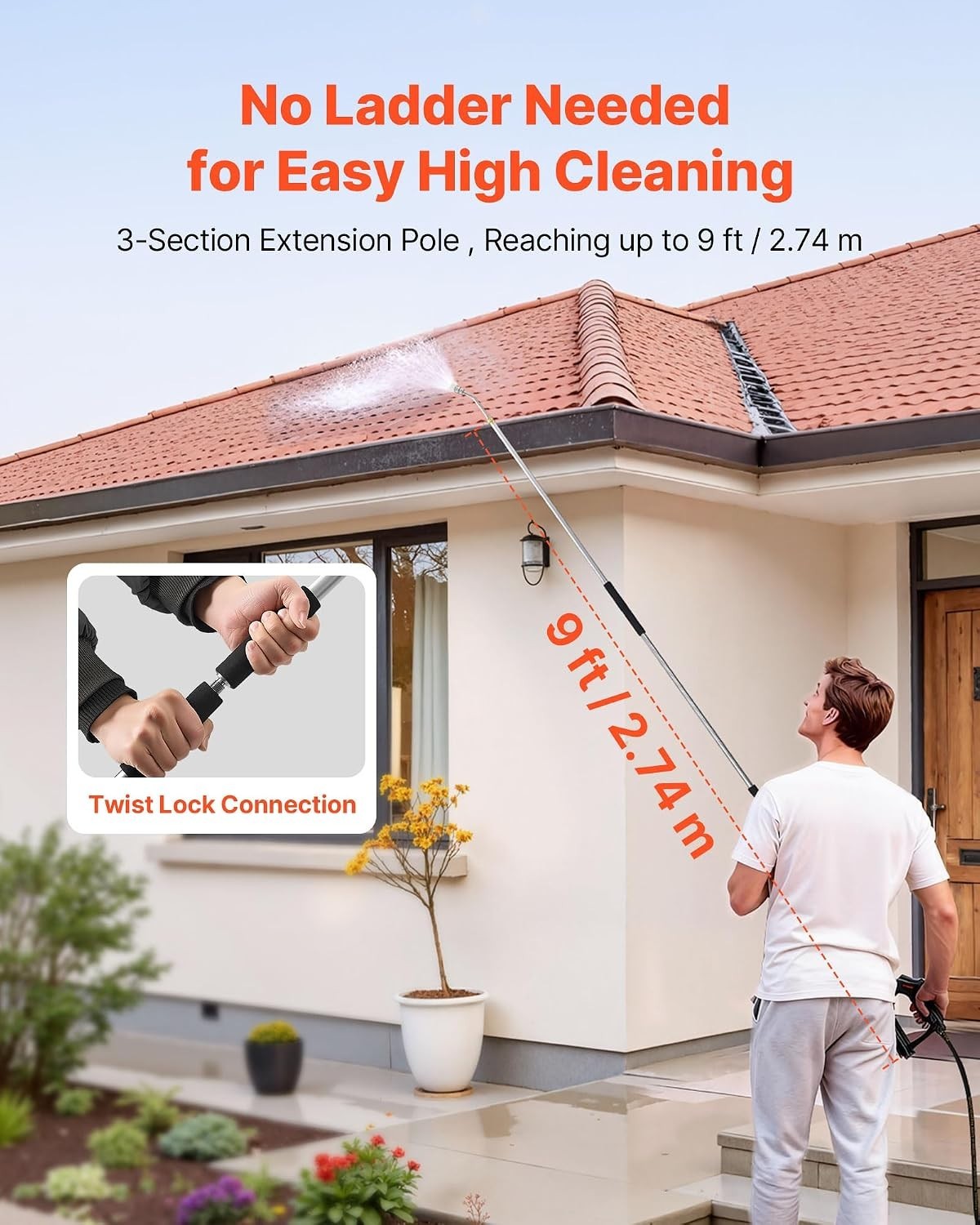 9 FT Telescoping Pressure Washer Extension Wand with 7 Nozzles for High Cleaning