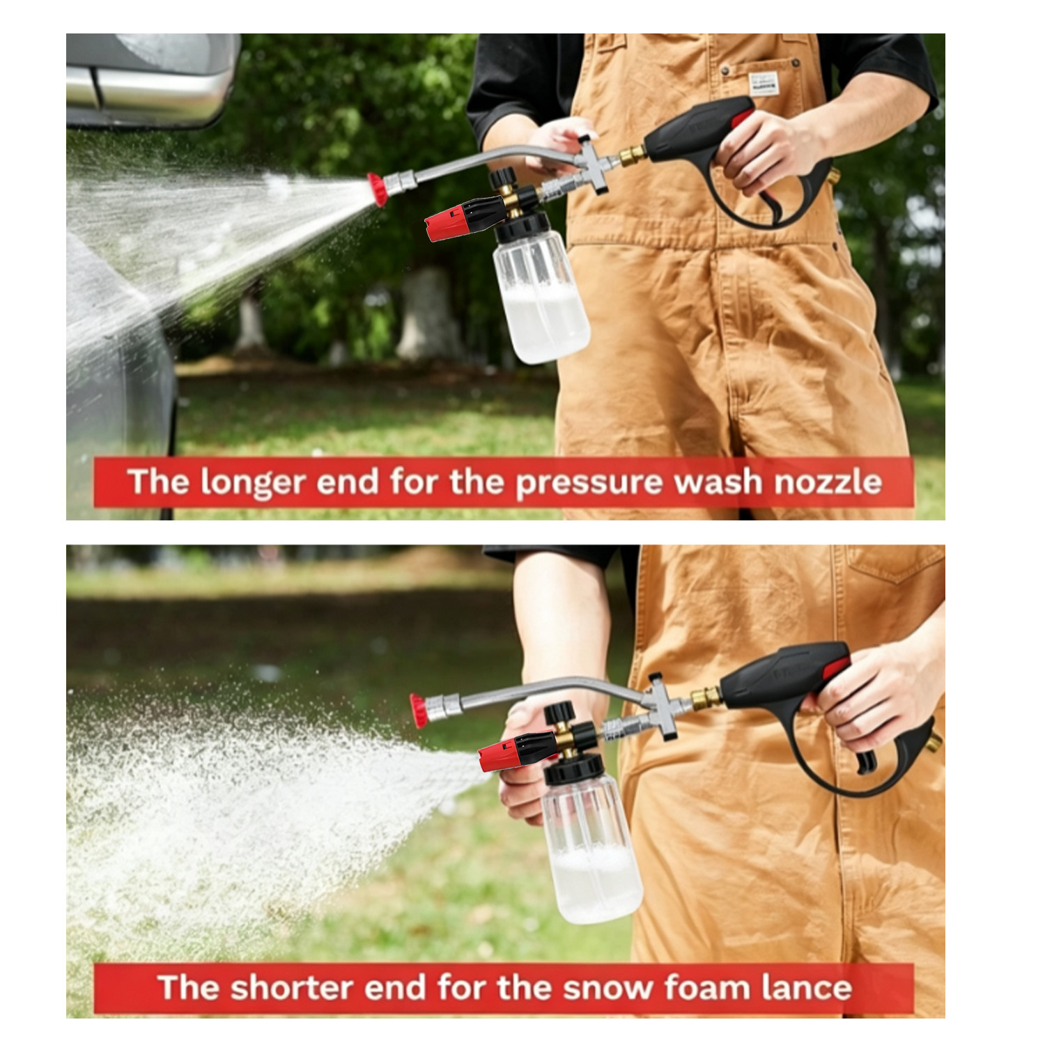1L Snow Foam Lance Cannon Soap Bottle Dual-Connector Double Tip Attachment USA
