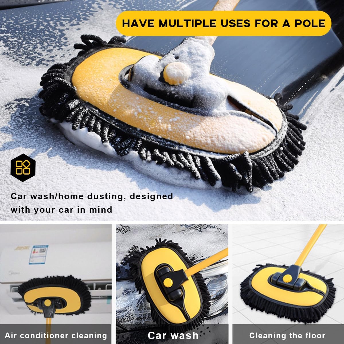 Sylvil Car Wash Brush Kit, 40″ Auto 1 Count (Pack of 1), Black+yellow