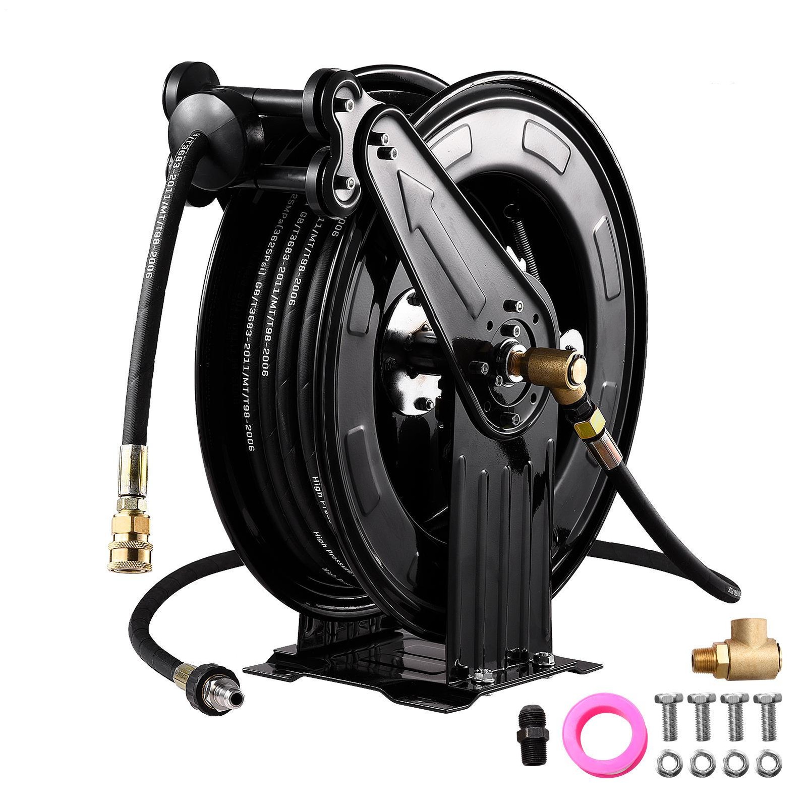 Heavy Duty 3/8″ x 50 ft Retractable Pressure Washer Hose Reel, 4000PSI Hose