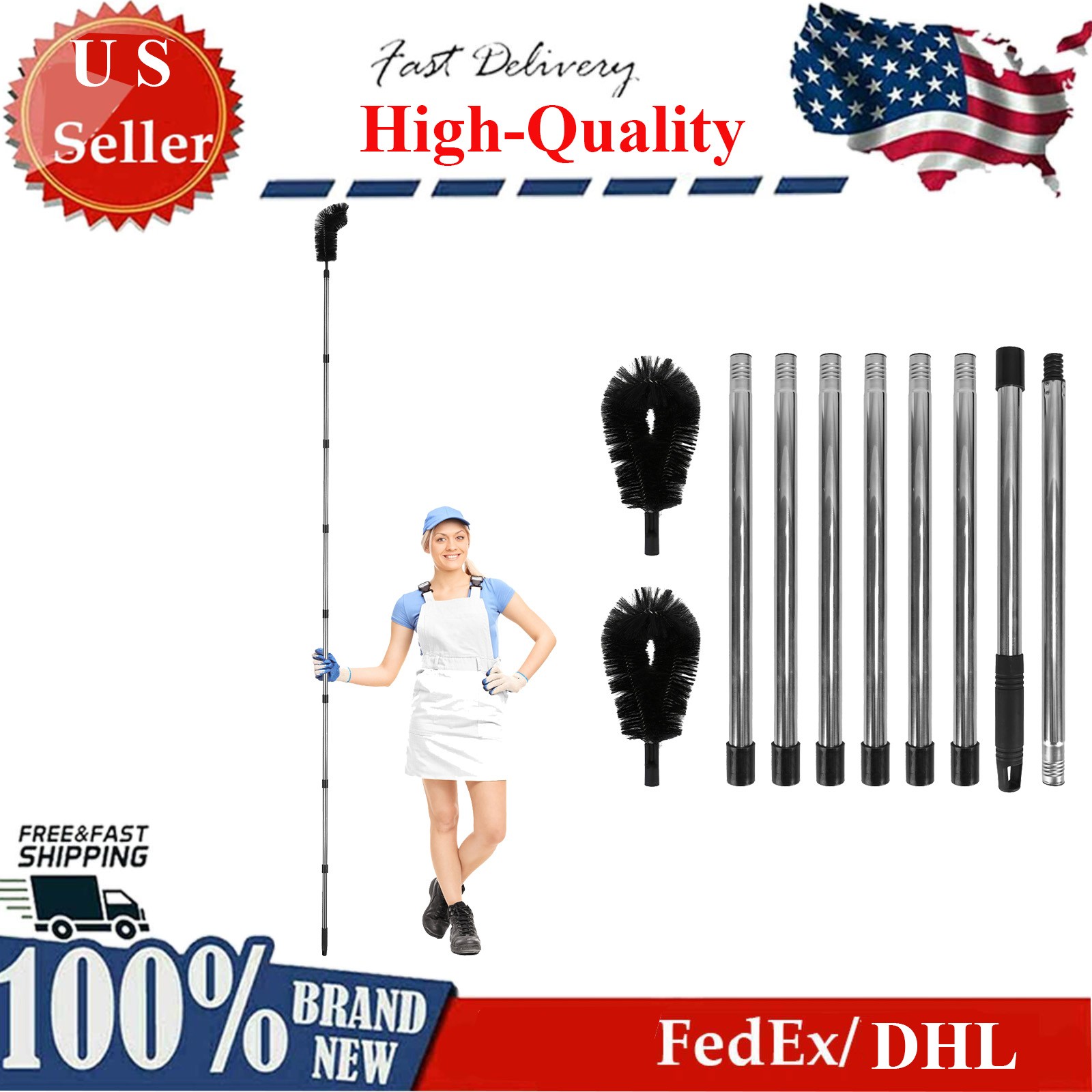 Telescoping Gutter Cleaning Tool w/ 2 Angled Brushes &Goggles Convenient Gutter