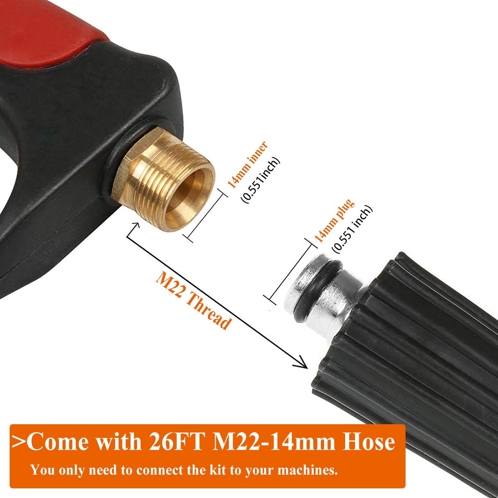 SPRAY GUN, 1 x WAND & HOSE KIT (M22) fits Troy Bilt & Generac Pressure Washers