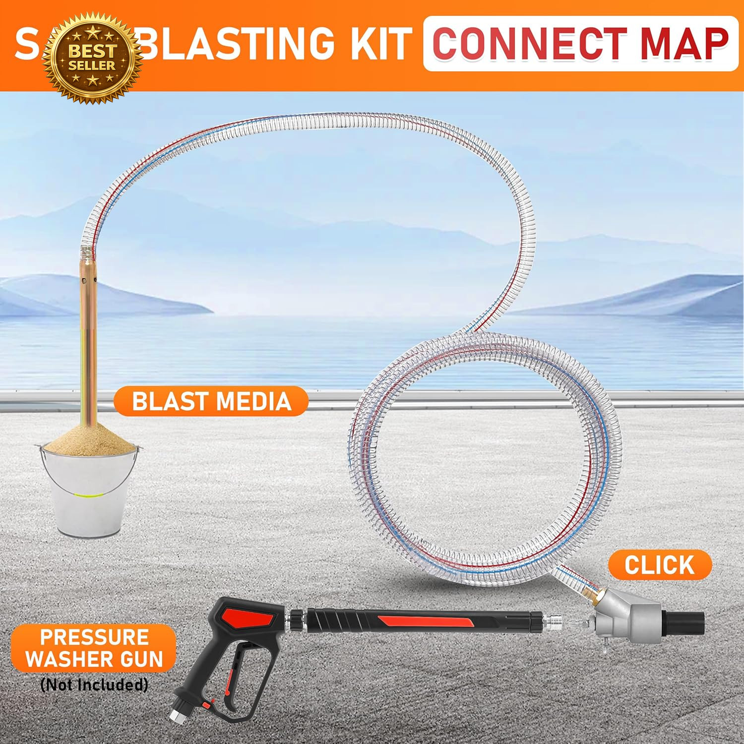 Pressure Washer Sandblasting Kit 5000PSI 8GPM Dustless Wet 1/4 Connect