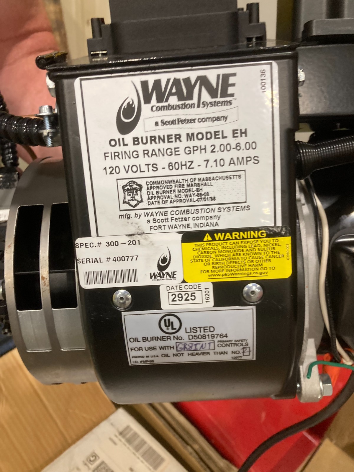 Wayne EH Oil Burner, 120V – High Efficiency Specification #-300-201
