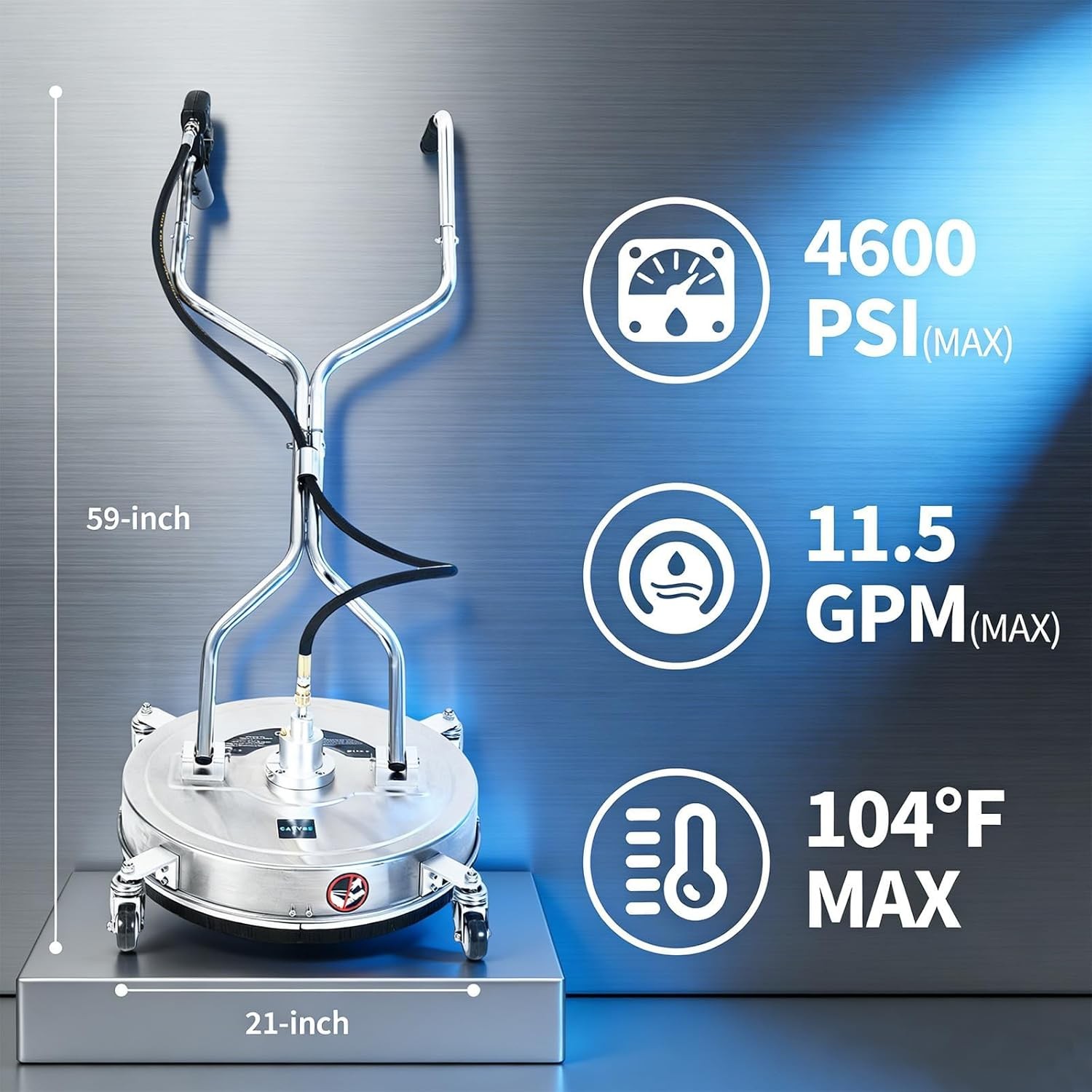 21″ Stainless Steel Pressure Washer Flat Surface Cleaner with Wheels