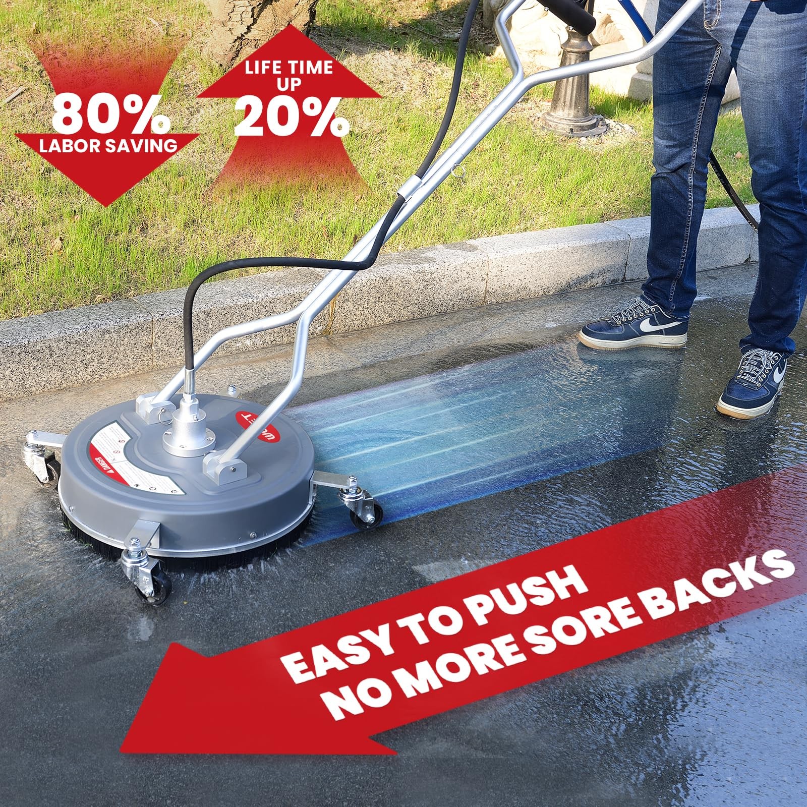 WOJET 18” Pressure Washer Surface Cleaner with 4 Wheels & Dual Handles, 4500P…