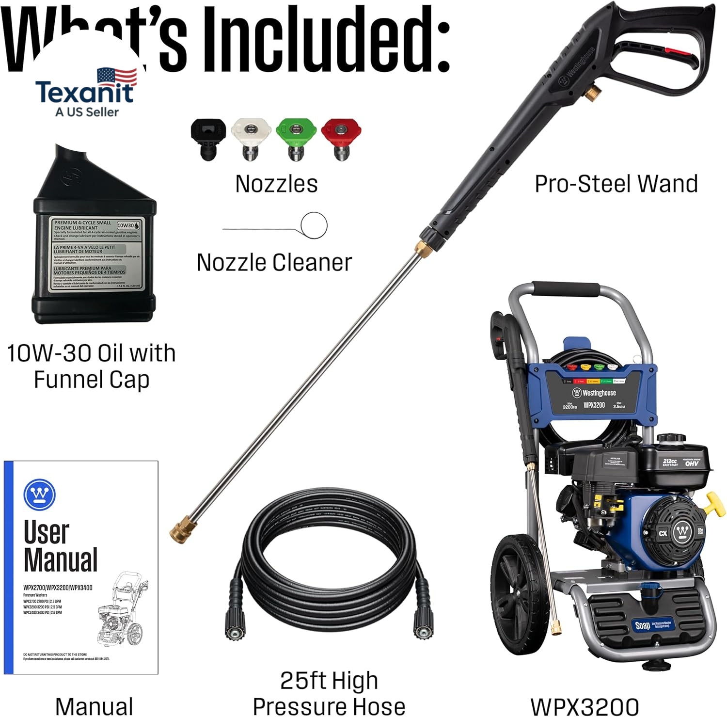 WPX3200 Gas Pressure Washer, 3200 PSI and 2.5 GPM, Onboard Soap Tank, Spray Gun
