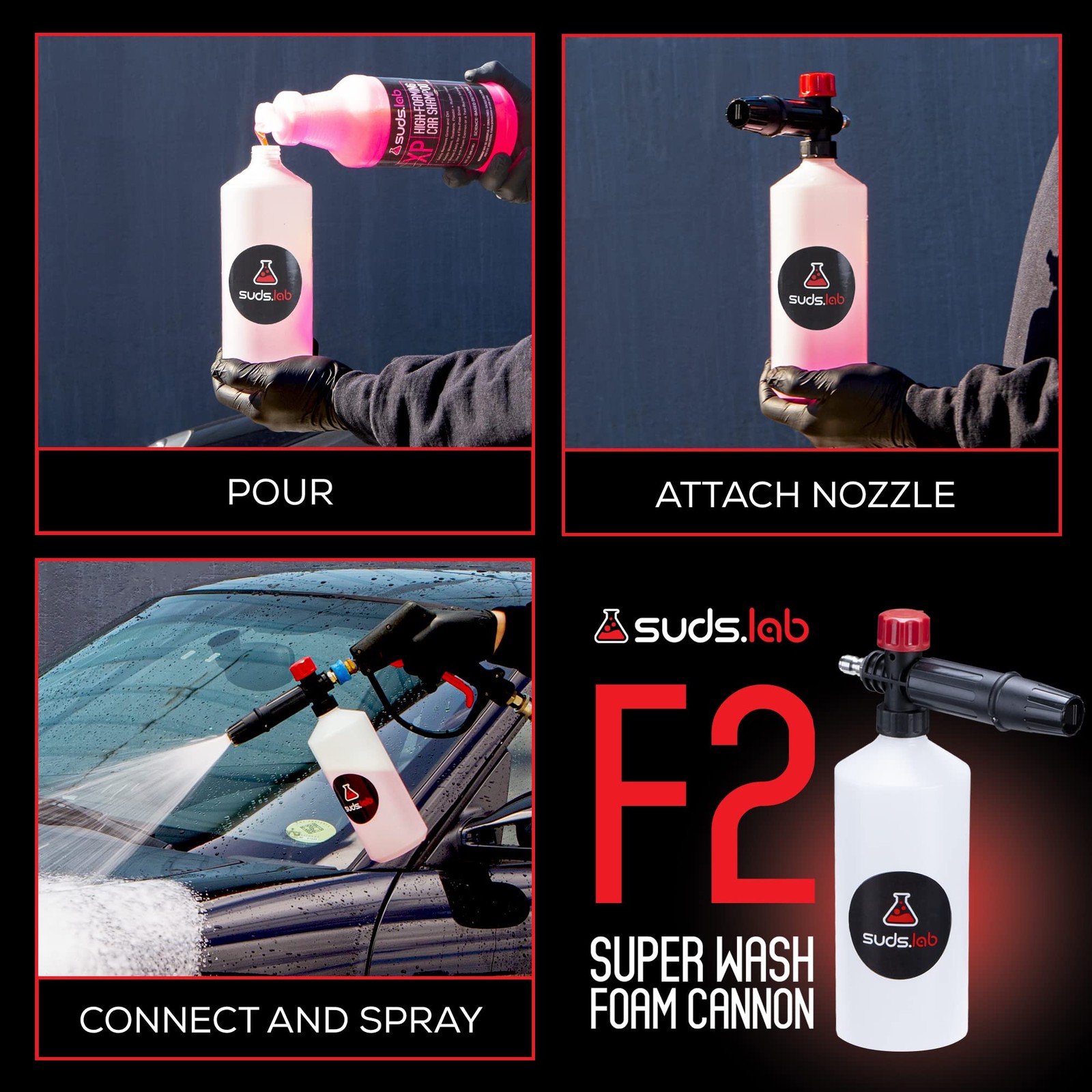 Suds Lab F2 Super Wash Foam Cannon, Adjustable Foam Nozzle, Quick Connect to …