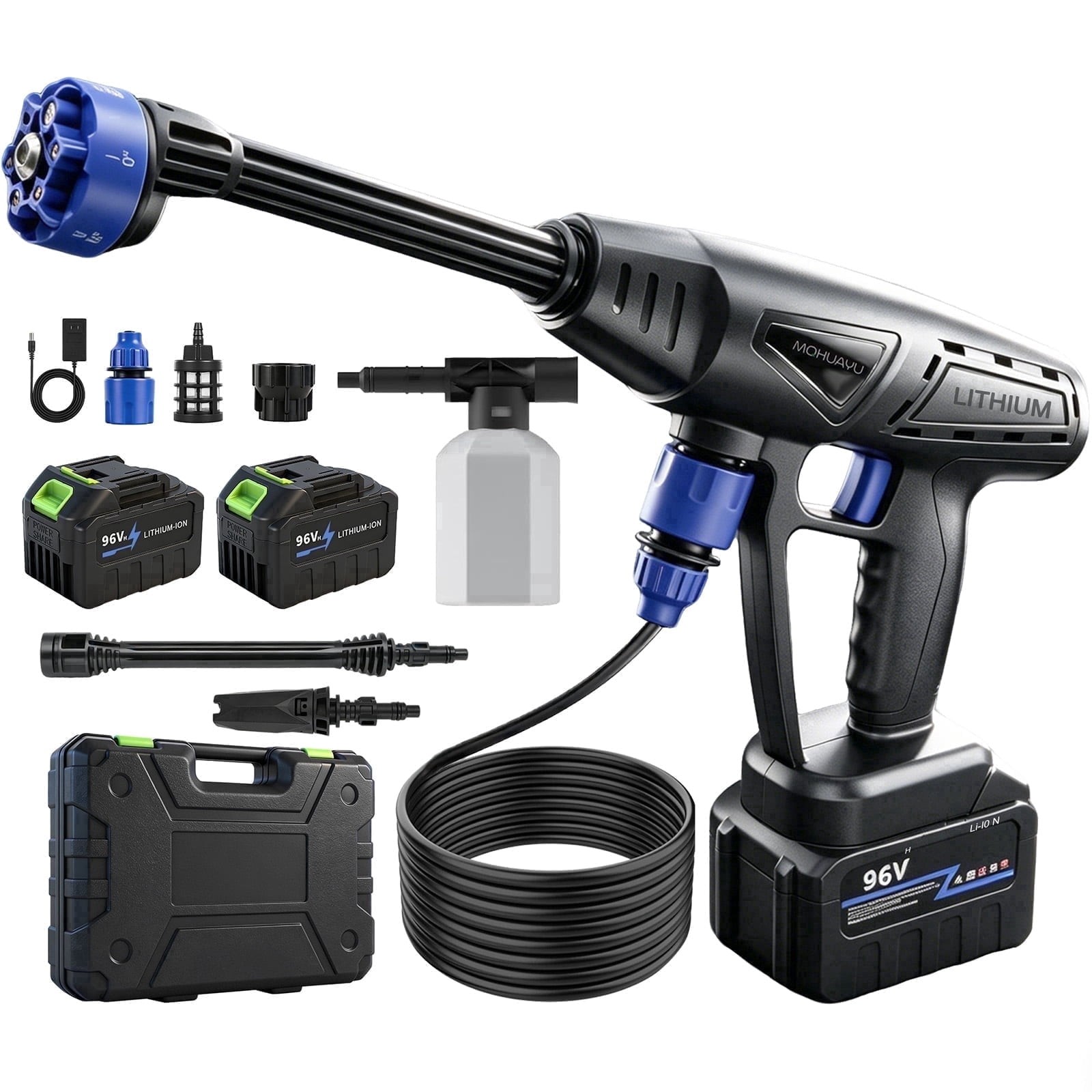 MQHUAYU Cordless Pressure Washer, 1000PSI, Adjustable 6-in-1 Multi-Function and