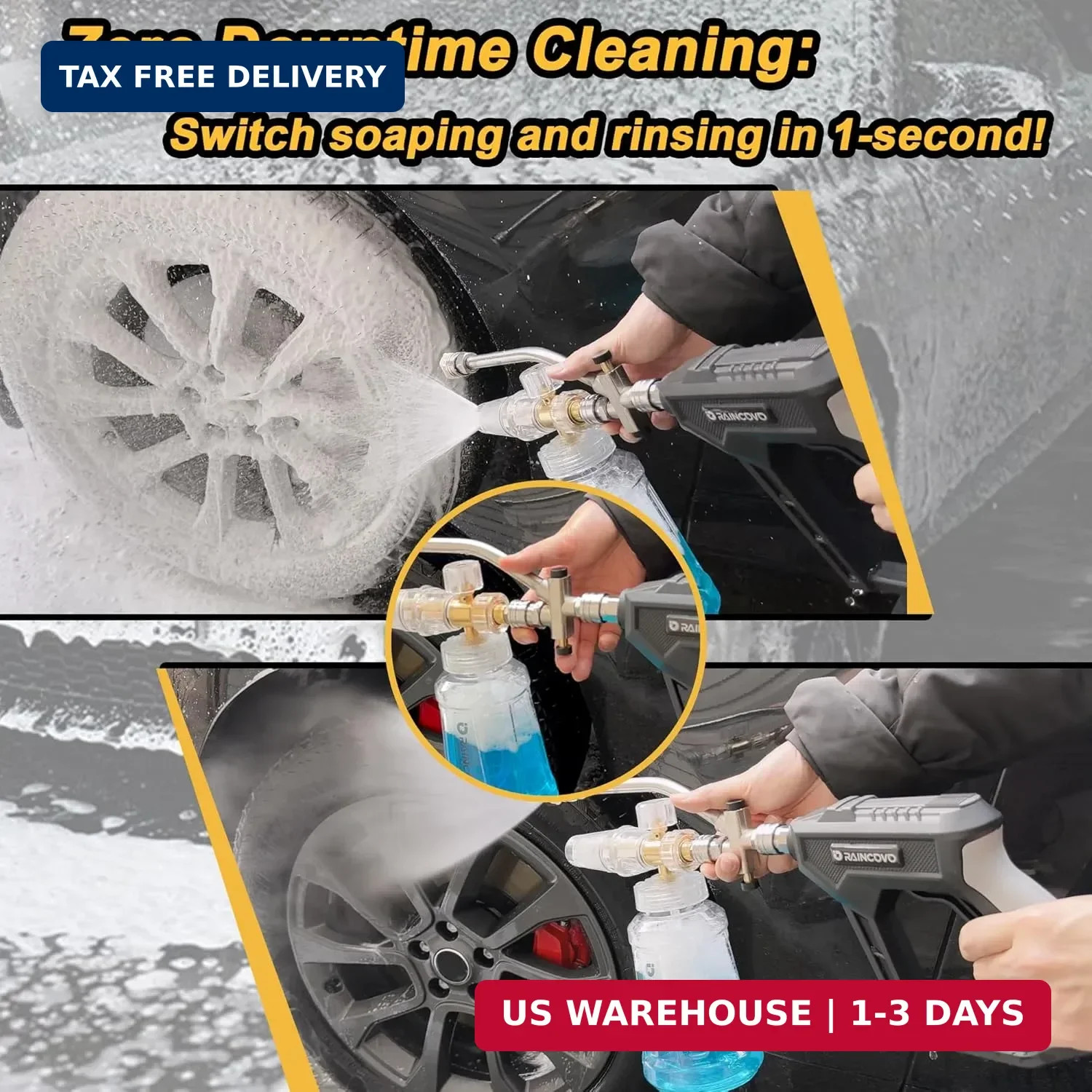 Raincovo Foam Cannon with Short Pressure Washer Gun, Dual Connector Accessories,