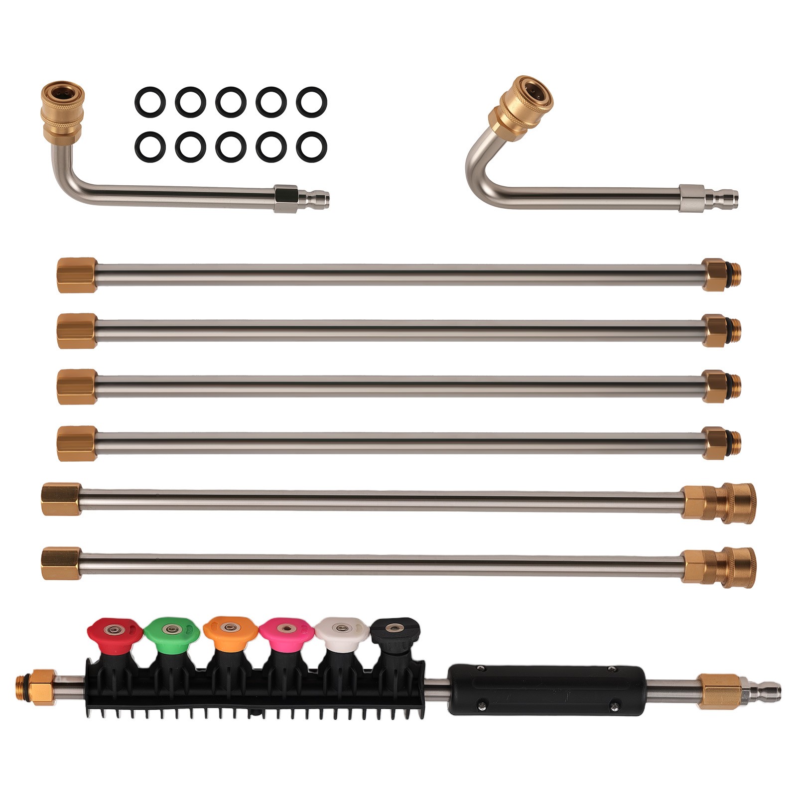 97″ Stainless Steel Extension Pressure Washer Wand 4000PSI 6 Tips Curved Rod