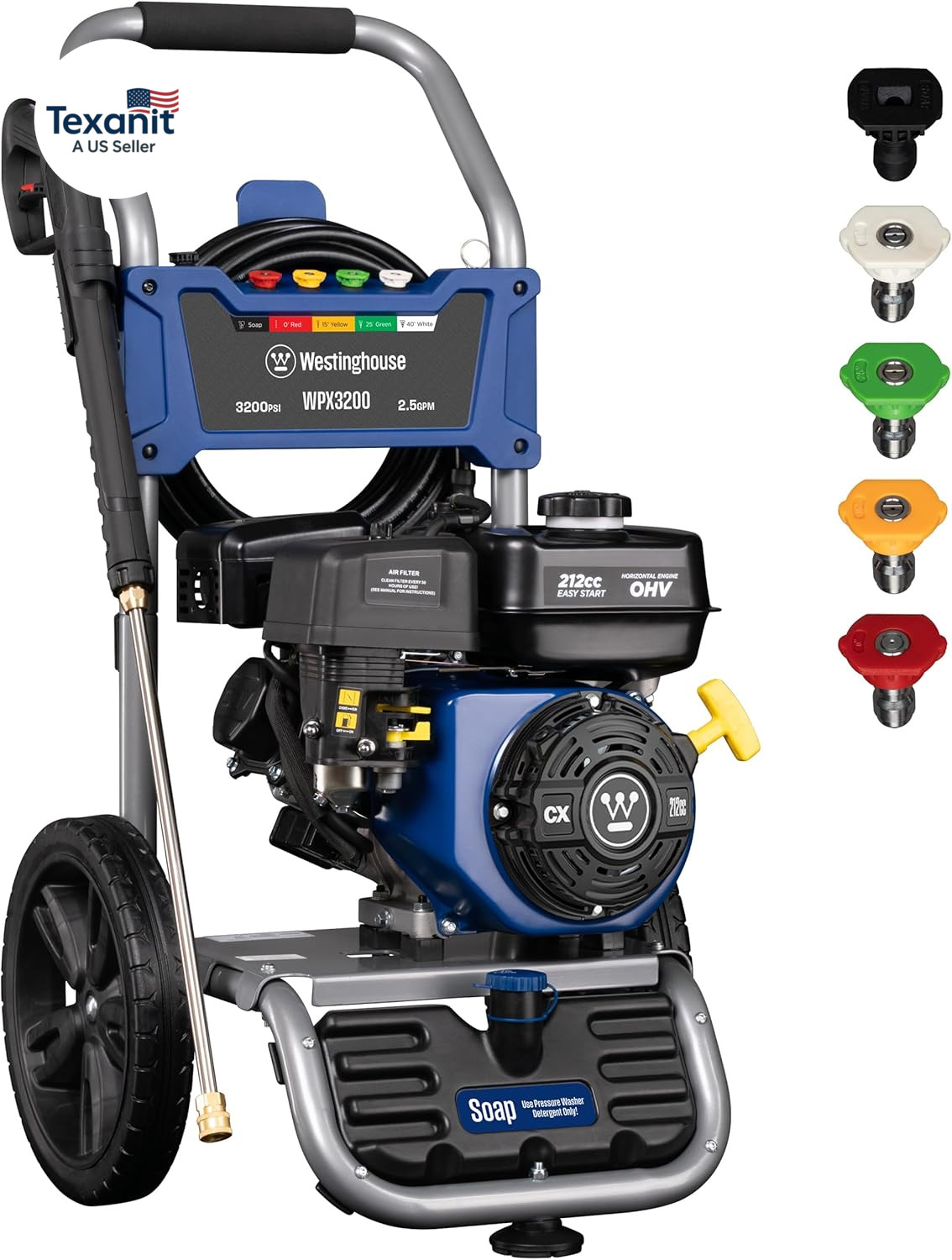 WPX3200 Gas Pressure Washer, 3200 PSI and 2.5 GPM, Onboard Soap Tank, Spray Gun