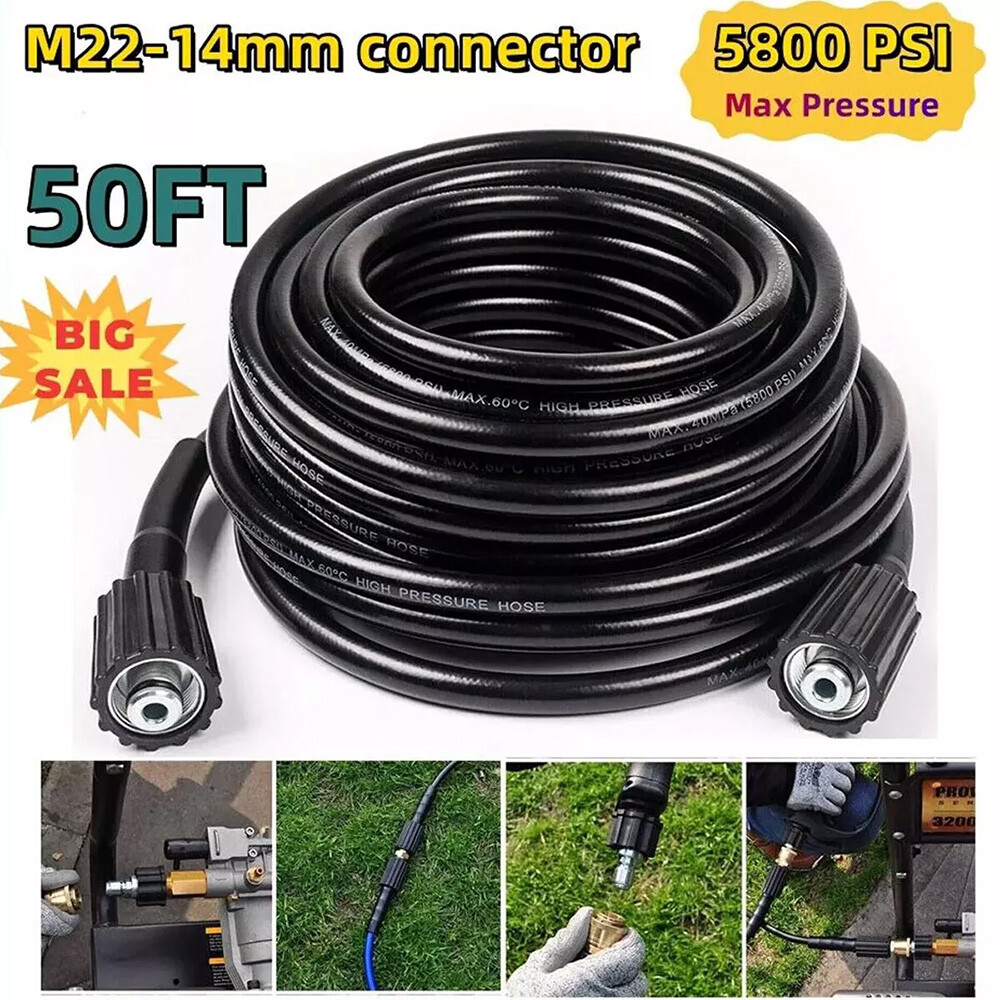 50 FT High Pressure Washer Hose 5800 PSI M22-14MM Power Washer Extension Hose US