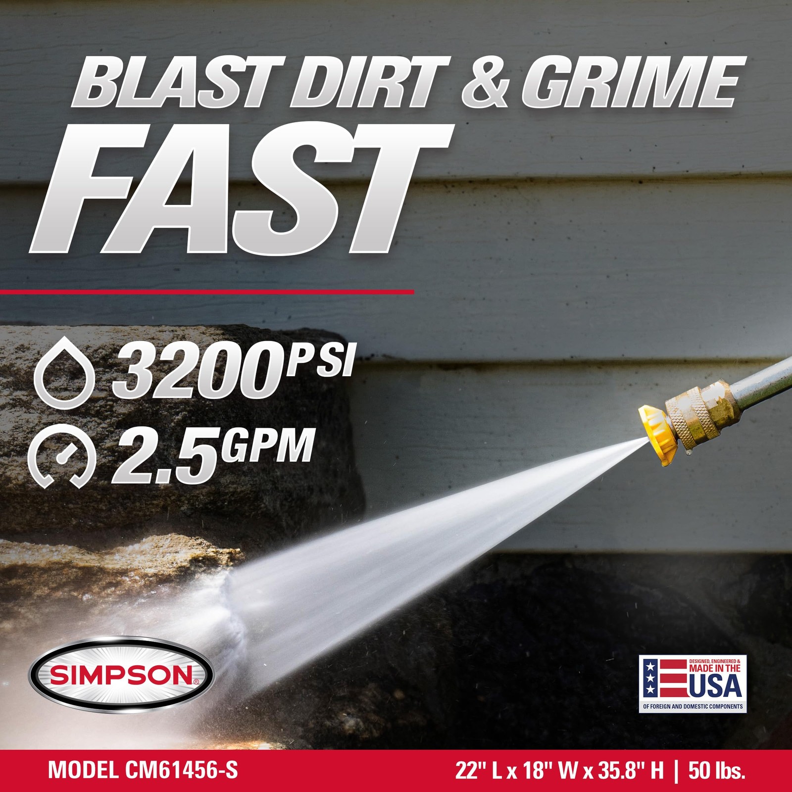 Simpson Cleaning 3200 PSI Gas Pressure Washer, 2.5 GPM Residential Power Wash…