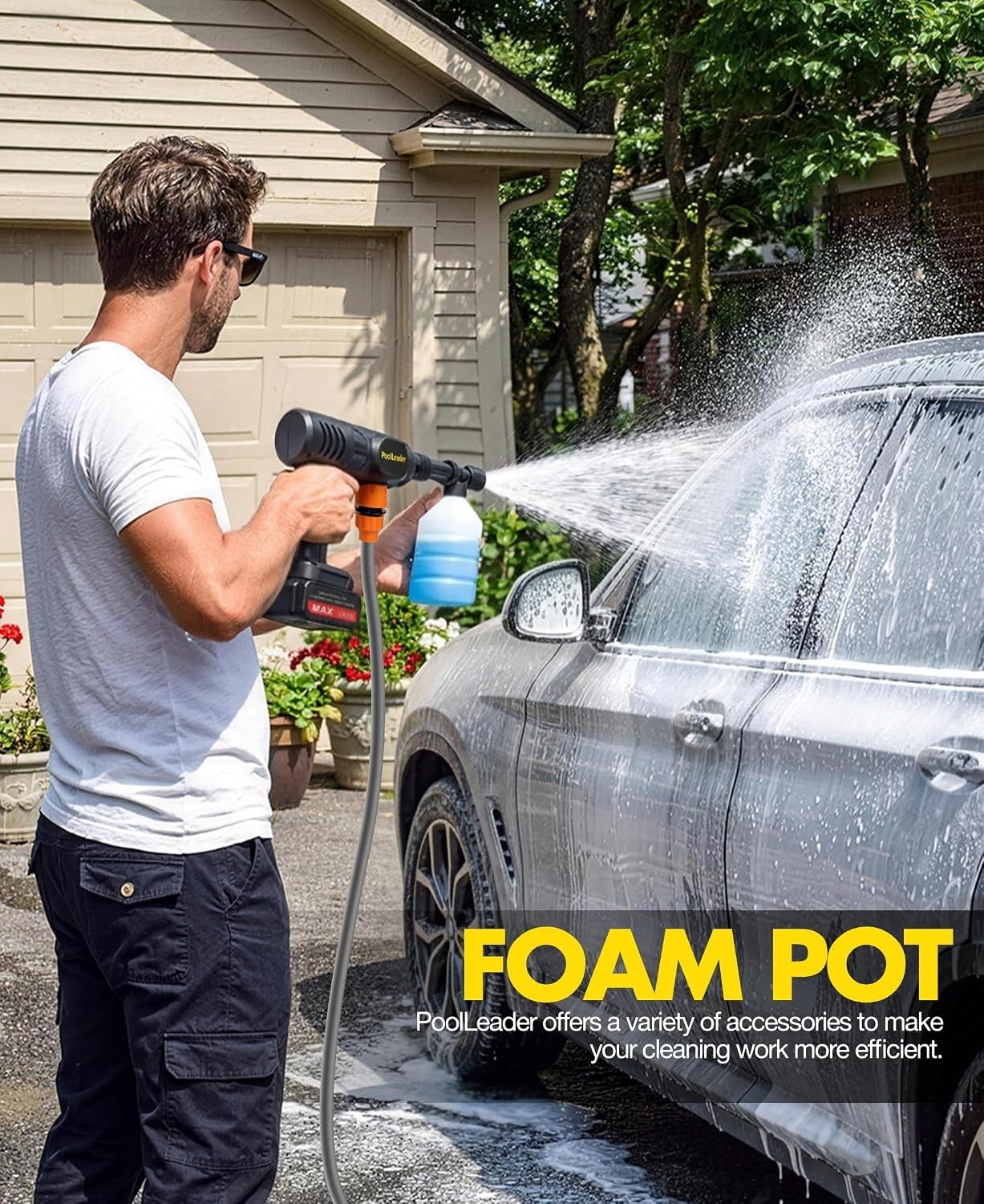 Cordless Car Cleaning Tool – 6-in-1 Nozzle & Foam Cannon for Portable Wash