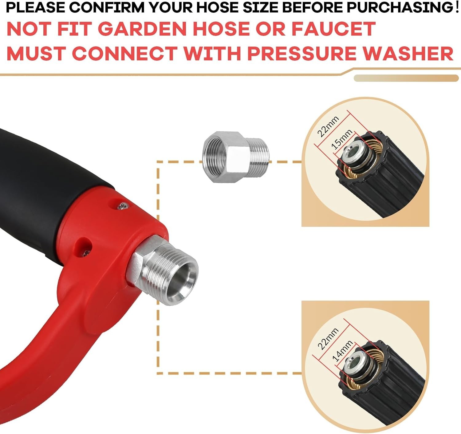 5000 PSI Pressure Washer Gun with Extension Wand and 5 Nozzle Tips – M22 Fitting